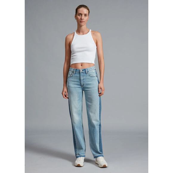 Rag & Bone Harlow Two Tone Double Indigo Straight Leg Raw Hem Jeans Sz 28 - Picture 1 of 16